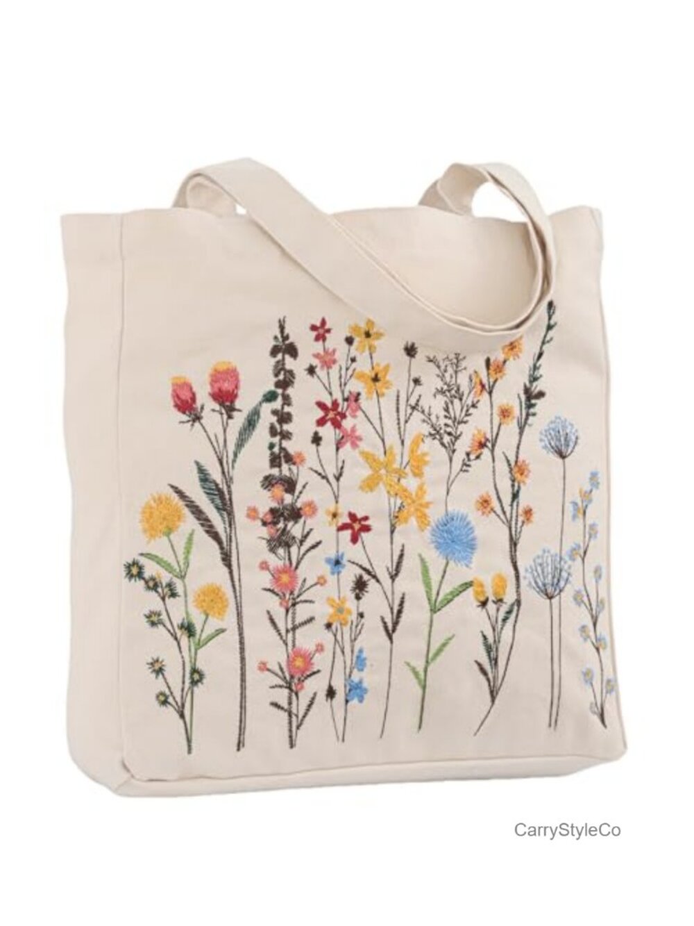 Cotton Canvas Embroidered Tote Bag Large Reusable Shopping Travel